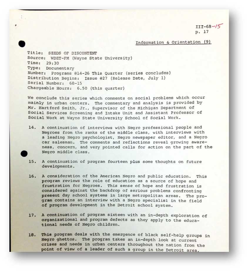 Series documentation for "Seeds of Discontent"