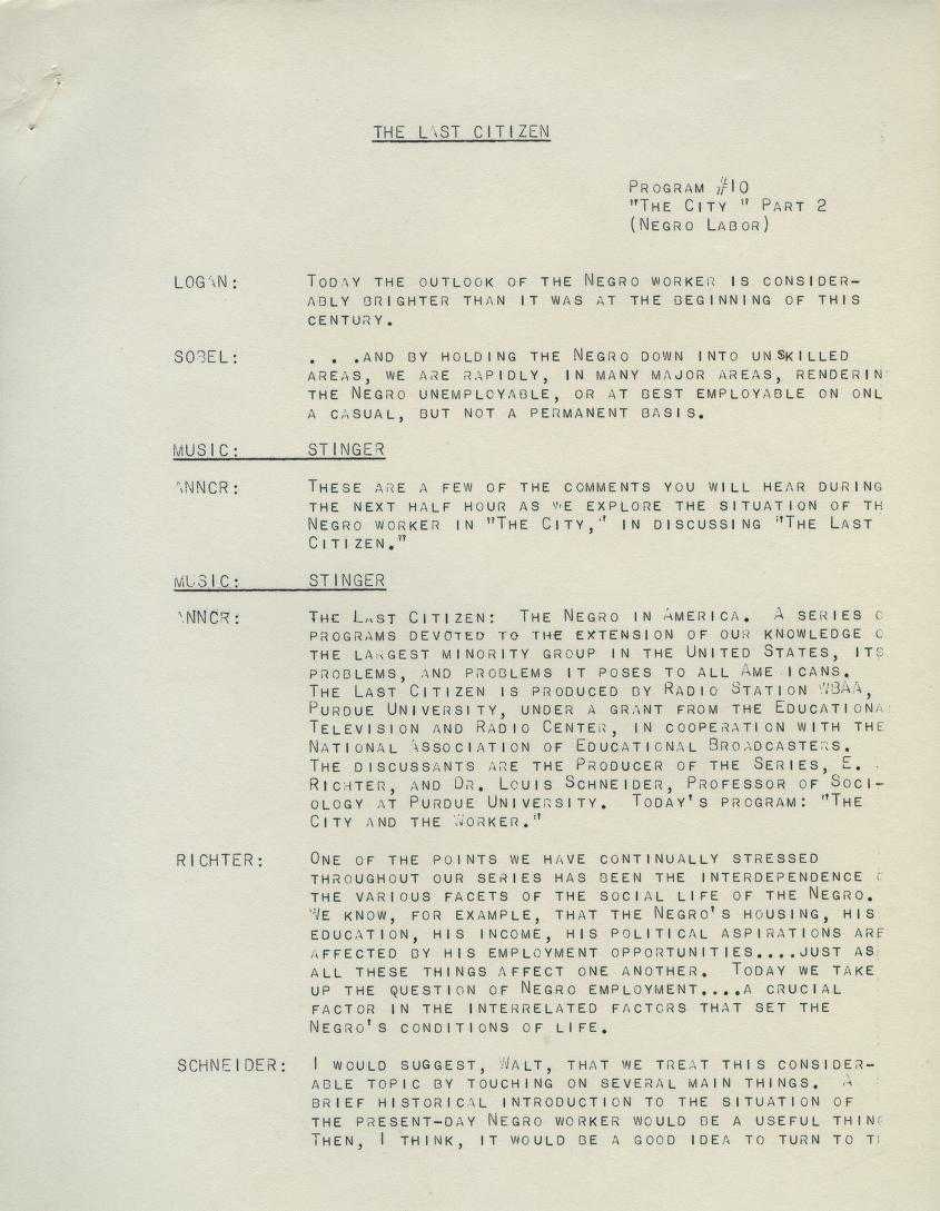 Visit the [African American History theme](/search/?f=subject:African%20American%20History) in the collection for additional materials exploring race and the economy, like [this script for The Last Citizen episode on Black employment](/document/naeb-b073-f01/#106).